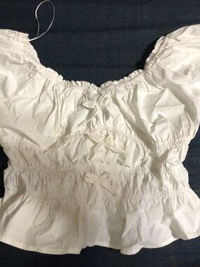 Medium White Fashion Q Blouse Peasant Top
